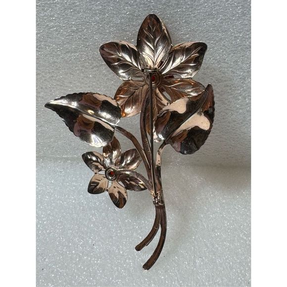 Vintage Rose Gold Over Sterling Large Flower Brooch
